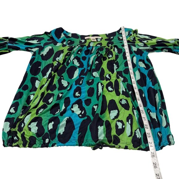 Diane Von‎ Furstenberg Blue Green Silk Blend Leopard Print Blouse Size 6 - Picture 9 of 9